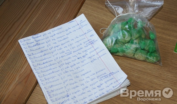 В Воронеже наркоторговцы записывали адреса тайников с героином в школьную тетрадь