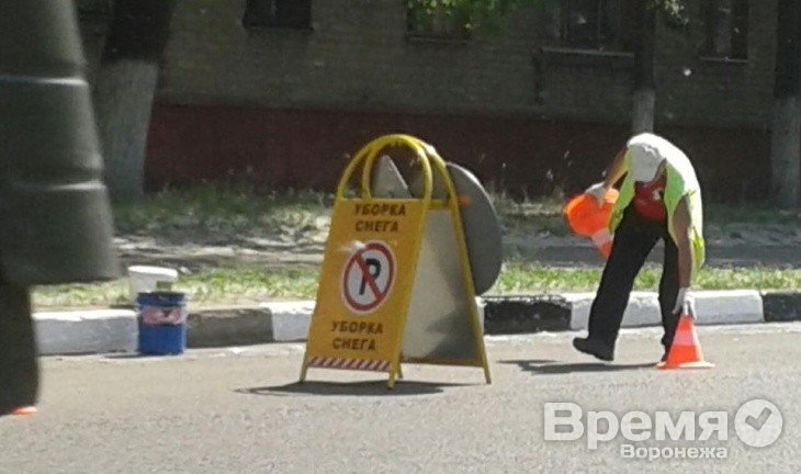 В Воронеже в 30-градусную жару убирают… снег