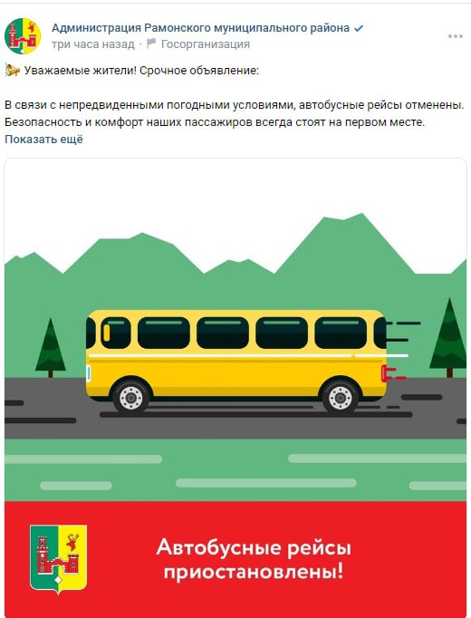 Все автобусные рейсы отменили в Рамонском районе Воронежской области
