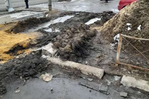 Воронежцы утопают в грязи в ожидании автобуса на остановке «Ботанический сад»