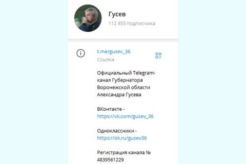 Воронежский губернатор зарегистрировал свой Telegram-канал в Роскомнадзоре