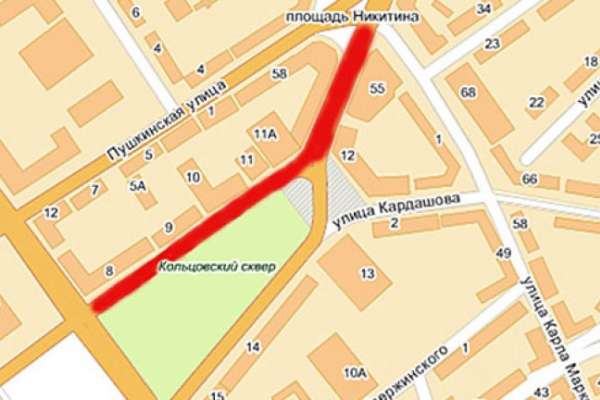 В Воронеже на два дня перекроют проезд мимо Кольцовского сквера