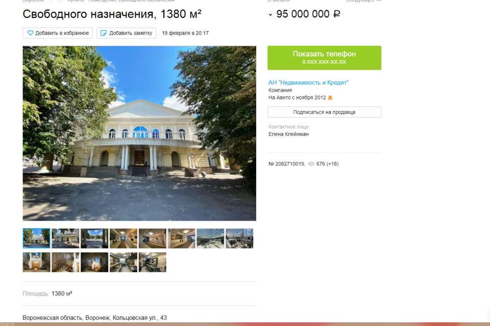В Воронеже за 95 млн рублей продают гостиницу «Феникс» 