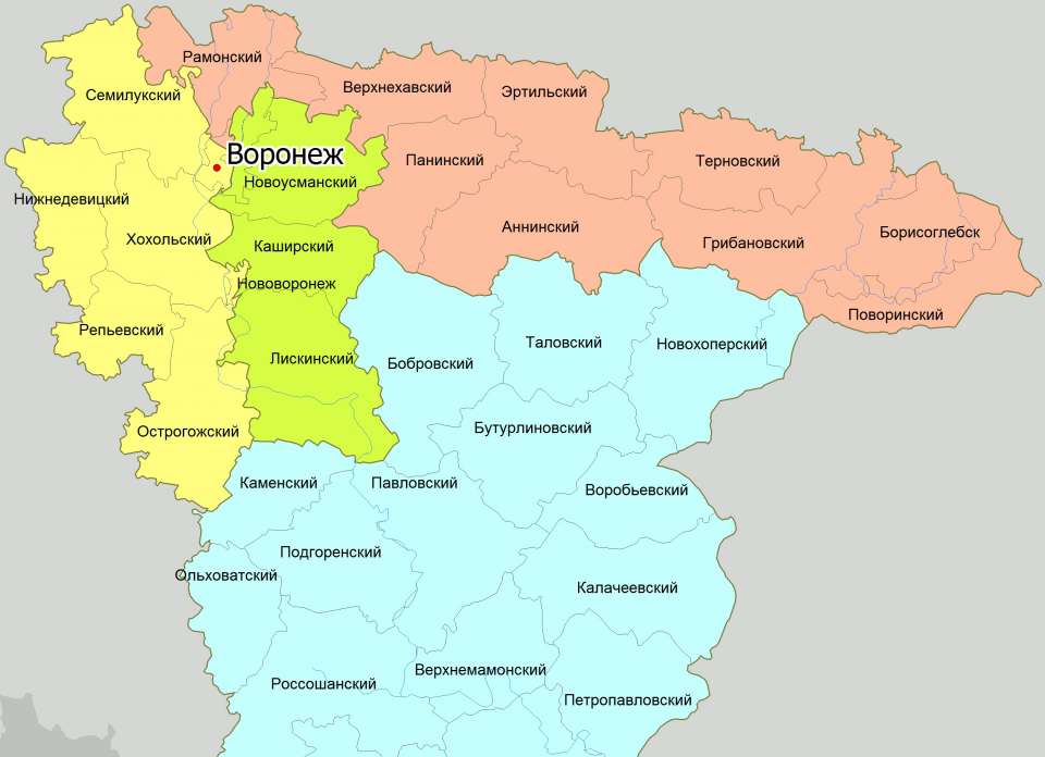 Воронежскую область перекрасили в цвета новых избирательных округов