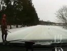 В воронежском микрорайоне Сомово охотник убил зайца прямо перед проезжающей машиной 