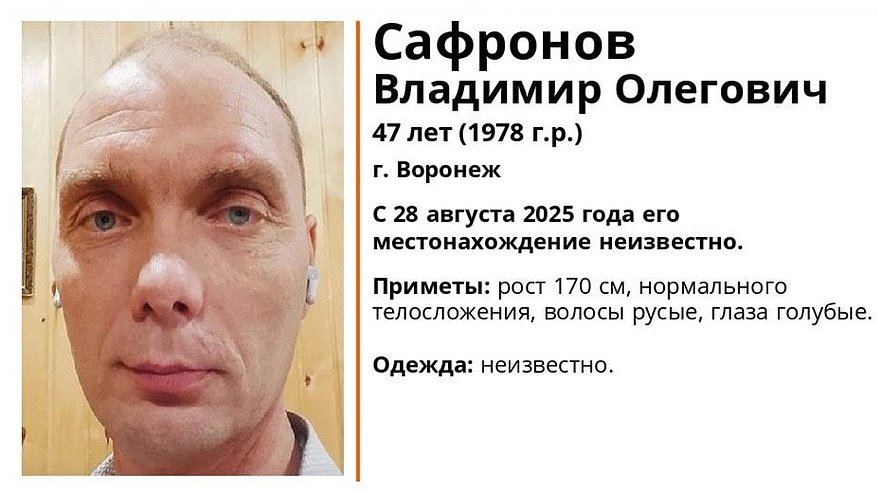 Главная картинка новости: В Воронеже ищут пропавшего 47-летнего мужчину с голубыми глазами и русыми волосами