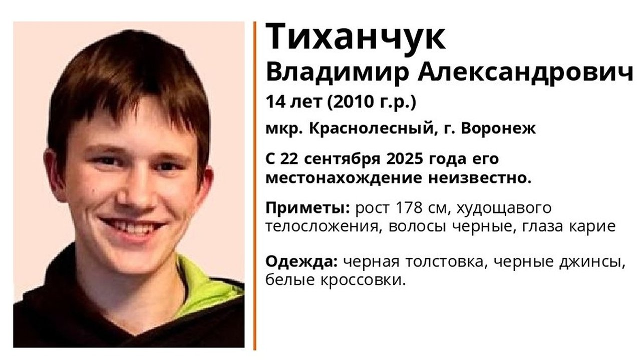 Главная картинка новости: В Воронеже пропал 14-летний подросток в чёрных толстовке и джинсах
