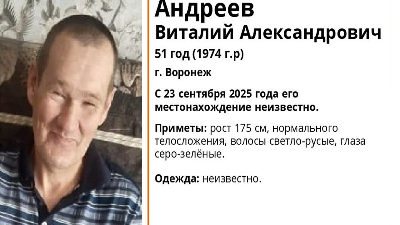 Главная картинка новости: В Воронеже ищут 51-летнего мужчину со светло-русыми волосами и серо-зелёными глазами