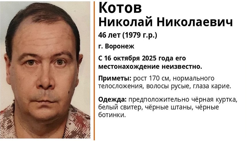 Главная картинка новости: В Воронеже ищут пропавшего 46-летнего мужчину с карими глазами и русыми волосами