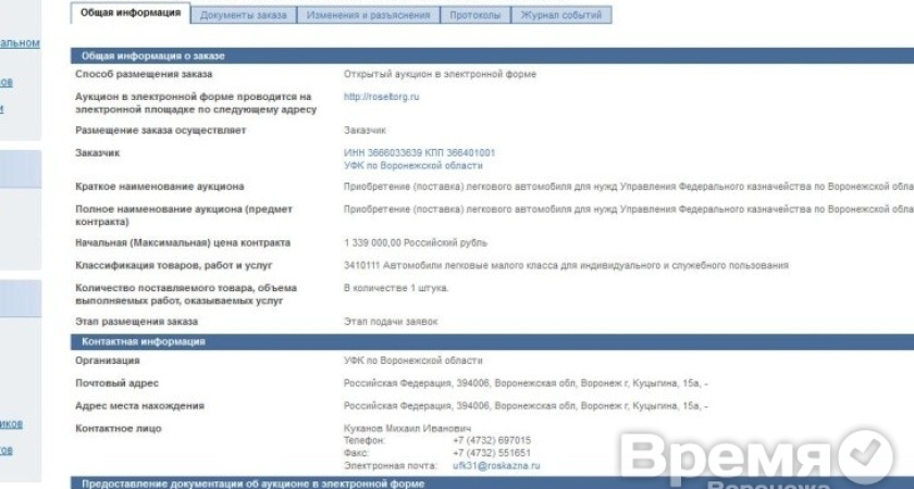 Воронежское казначейство выбрало себе авто с кожаным салоном, аудиосистемой и запуском двигателя одной кнопкой