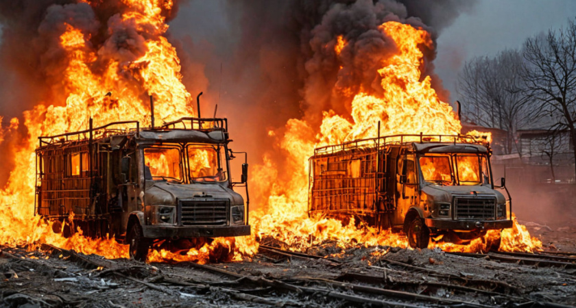 Два строительных вагончика сгорели на стройплощадке в воронежском Шилово