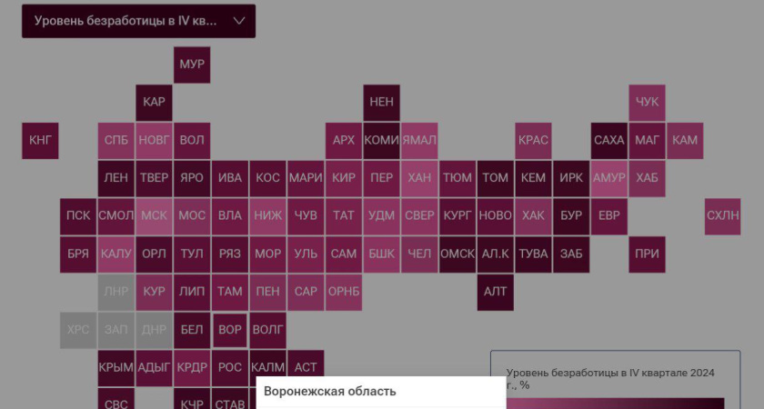 Воронежская область расположилась на 53 месте по уровню безработицы