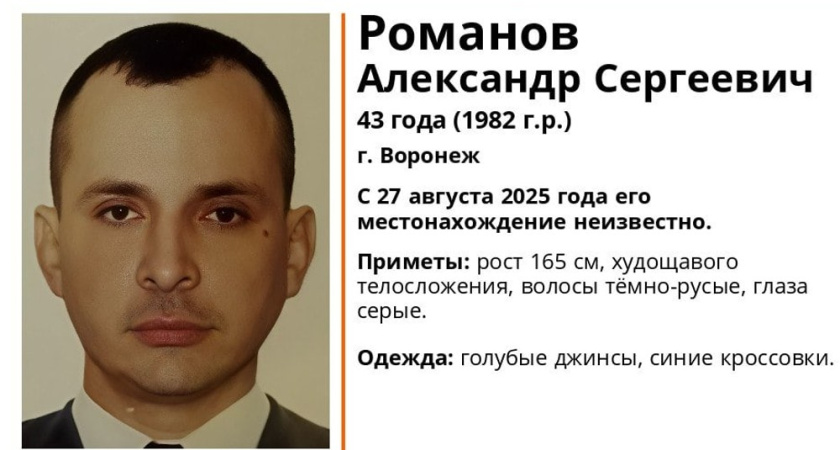 В Воронеже пропал 43-летний мужчина в голубых джинсах и синих кроссовках