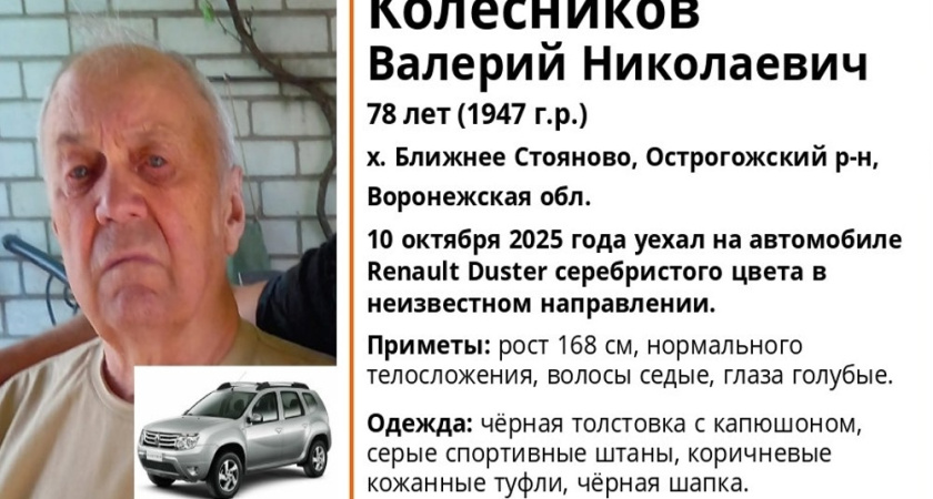 В Острогожском районе ищут пропавшего 78-летнего мужчину на серебристом Renault Duster