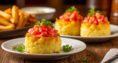 Ресторанная подача без ресторанных цен: гнёзда из картофельного пюре с начинкой из крабовых палочек