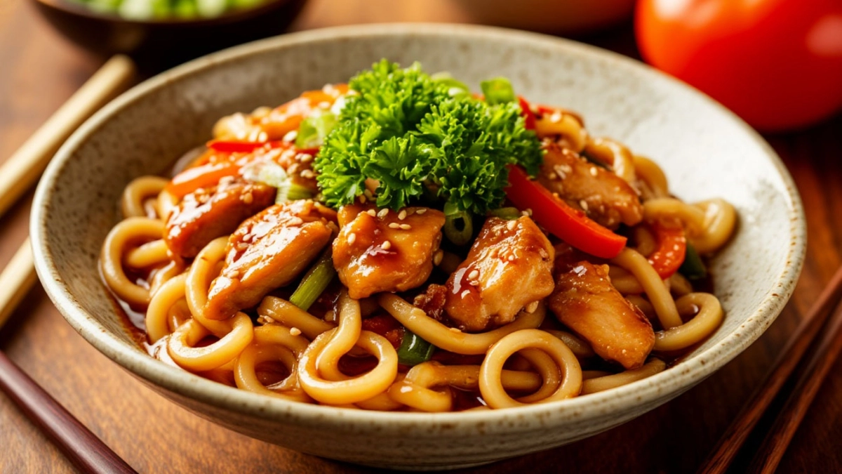 Лапша удон с курицей и овощами в соусе терияки: восточный ужин, который проще, чем заказать доставку