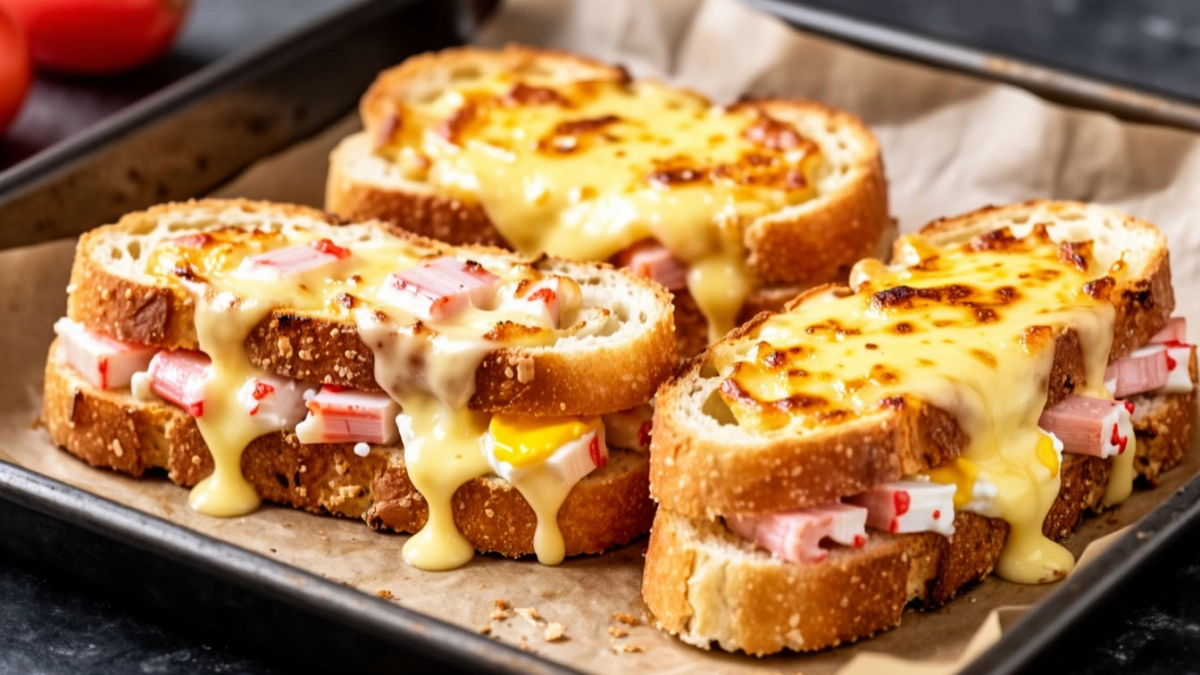 Горячие бутерброды к чаю на завтрак: два варианта намазки с моцареллой, крабовыми палочками и колбасой