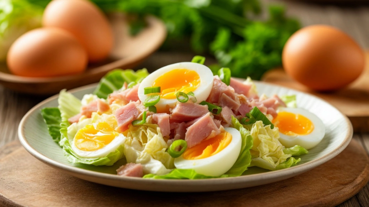 Рецепт, который спасает, когда гости на пороге: салат из ветчины, яиц и пекинской капусты