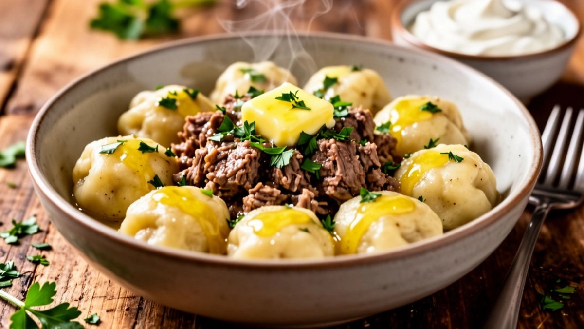 Готовлю вкуснейшие галушки с мясом, когда нет времени стоять у плиты — 30 минут, и ужин подан