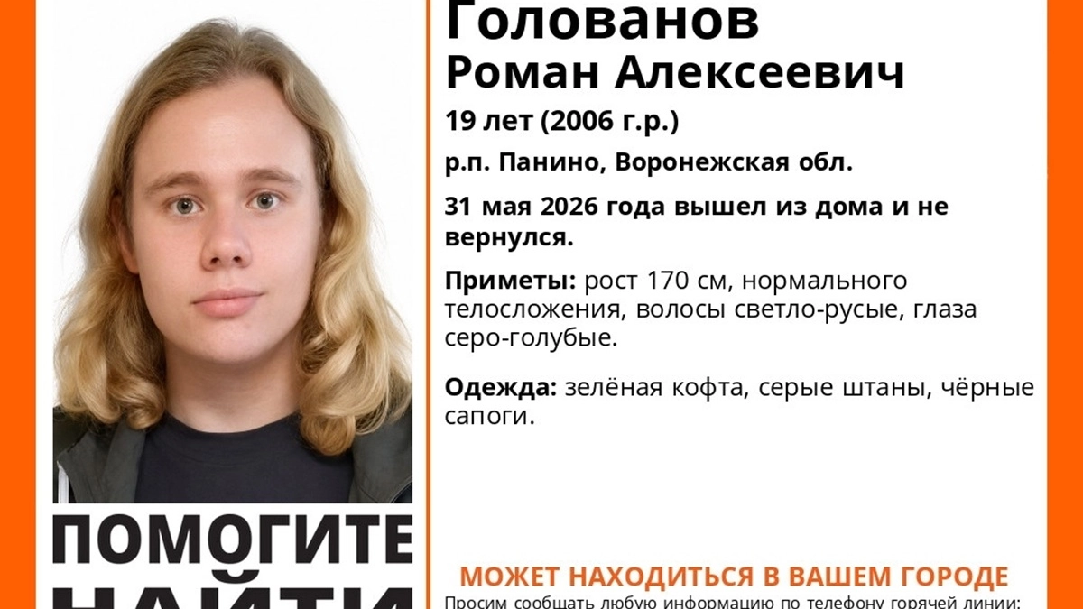 19-летний длинноволосый юноша пропал под Воронежем