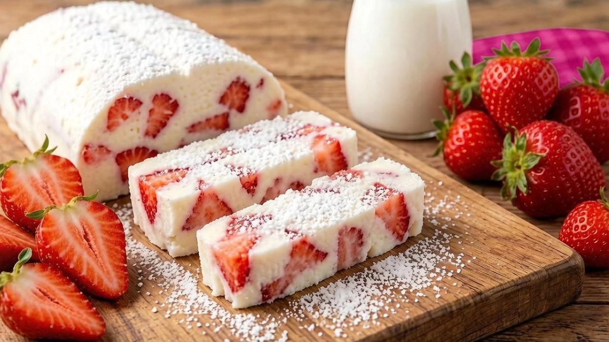 Беру бутылку и наполняю клубникой с молоком: готовлю свой любимый десерт "Снежок" — без духовки и сахара