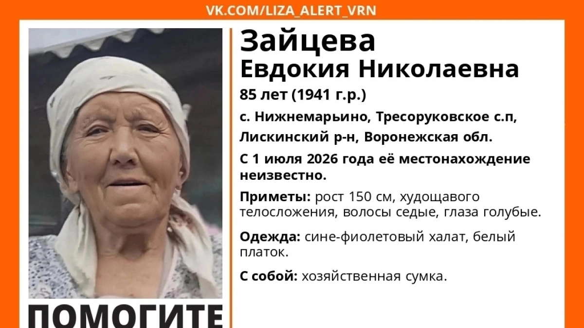 Волонтеры ищут 85-летнюю женщину в Лискинском районе
