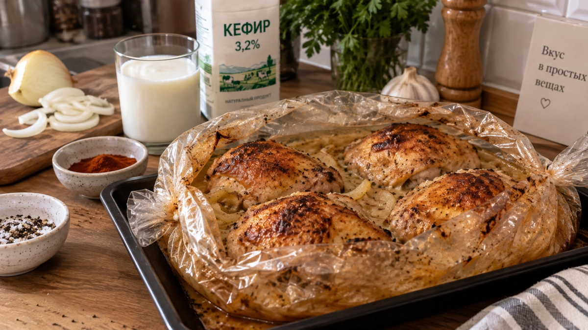 Курица в духовке больше не пересыхает: беру стакан кефира, и мясо выходит идеальным и сочным — тает во рту