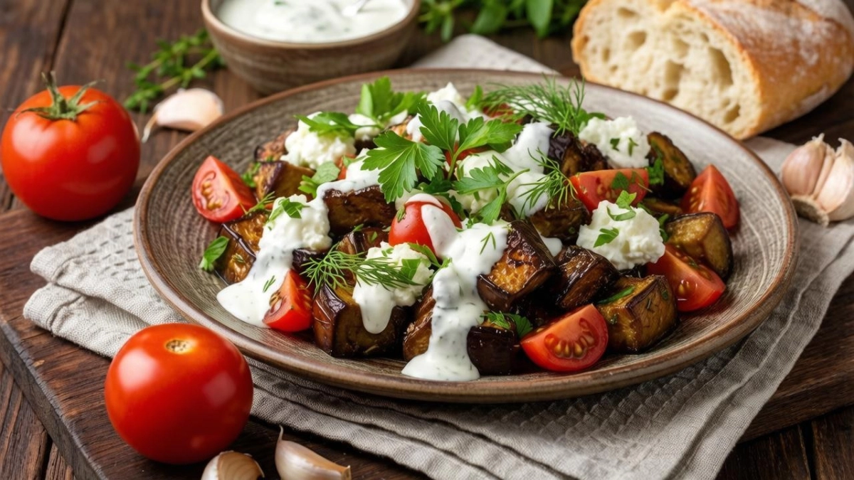 Баклажаны запекаю кубиками, а чеснок мешаю с майонезом: и готов салат «Проще некуда» — от заправки все без ума